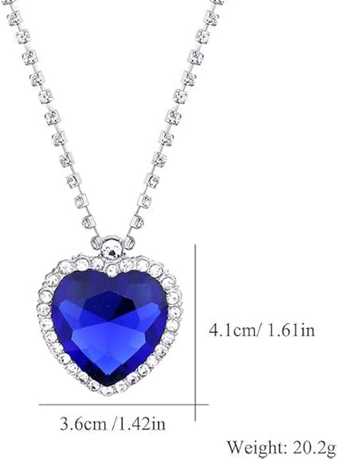 Mingkeda Titanic Heart the Ocean Simulated Blue Sapphire Silver Necklace Pendants Jewelry Titanic Jewelry Gifts for Woman (Blue) - Image 3